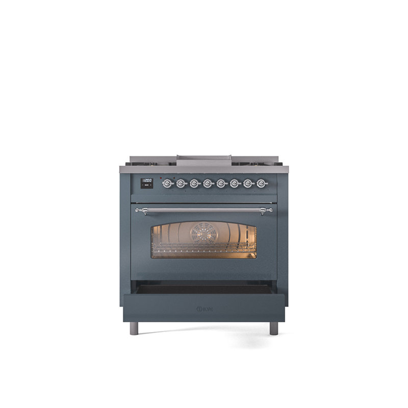 ILVE Nostalgie II 36 Dual Fuel Range, knobs, Blue Gray/Chrome, Natural Gas