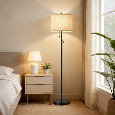 Lampe sur pied à hauteur réglable avec abat-jour en tissu, lampe sur pied moderne pour le salon, la chambre à coucher et le bureau, avec chaîne à tirer
