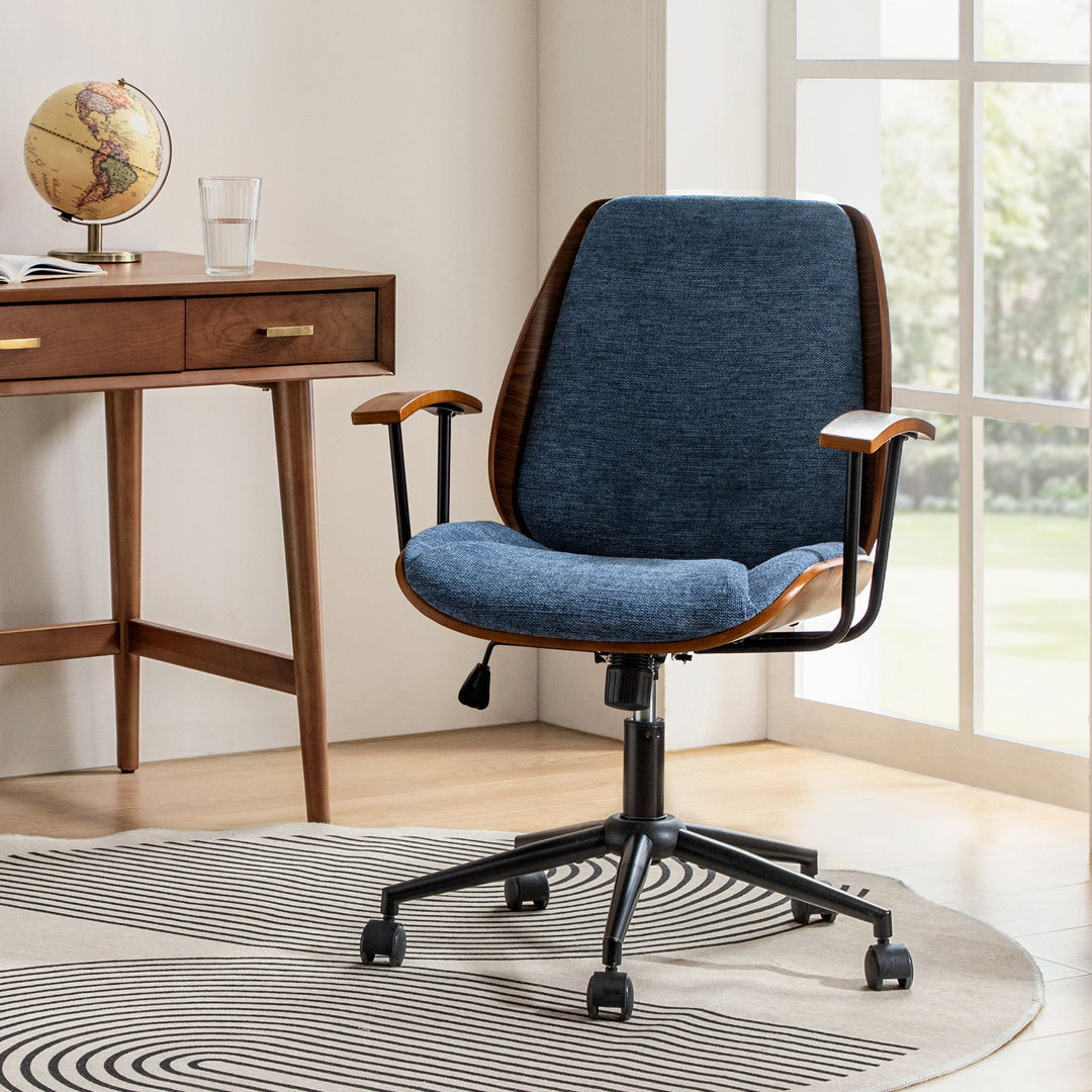 Oswina 37.75"H Modern Tilting Upholstered Solid Wood Office Chair with Bent Wood George Oliver Upholstery 