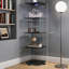 Black Four-Tier Rotating Glass Display Case, Remote-Controlled Light Strip, Adjustable Cabinet Legs, Suitable For Multiple Scenarios Including Living Room And Kitchen.
