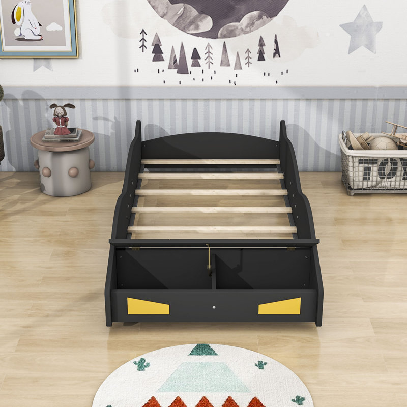 Ahna Twin Cars Bed by Zoomie Kids, Black/Yellow