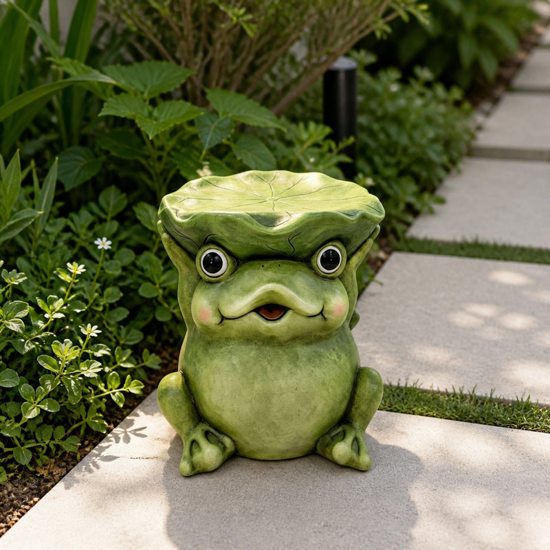 Frog Garden Statue with Lotus Leaf Hat