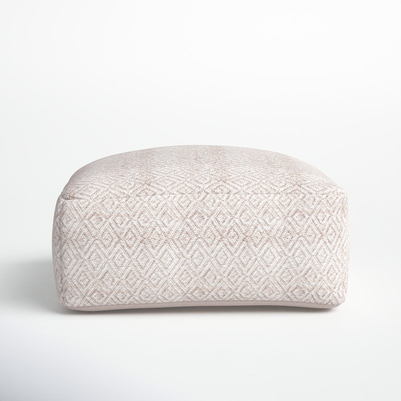 Iyanola 34'' Wide Square Geometric Pouf Ottoman, Beige/Brown