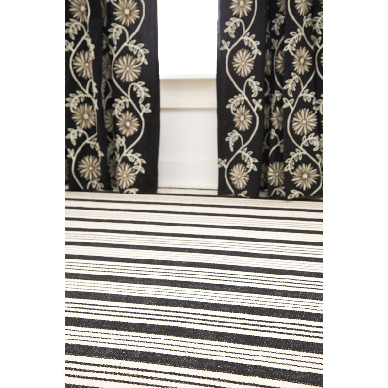 Birmingham Black Handwoven Cotton Rug, Rectangle 9' x 12'
