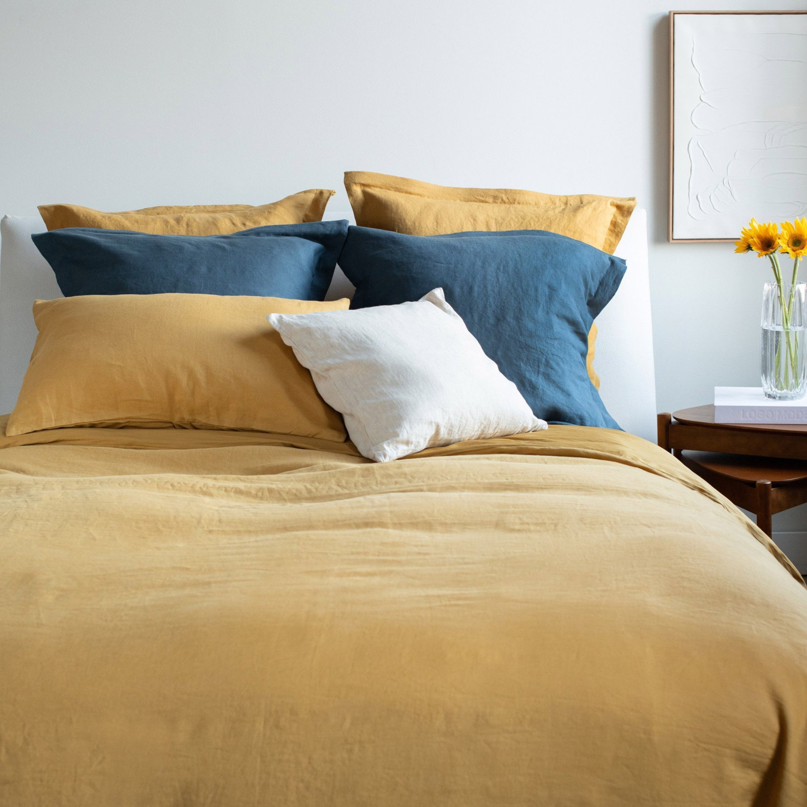 French Linen Duvet Cover Set, Queen Duvet Cover + 2 Standard Pillow Shams, Honey