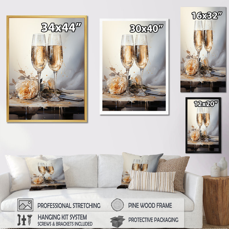 Champagne Flute Fantasies IV sur toile, Cadre simple noir, H 32 po x l 24 po x P 1 po