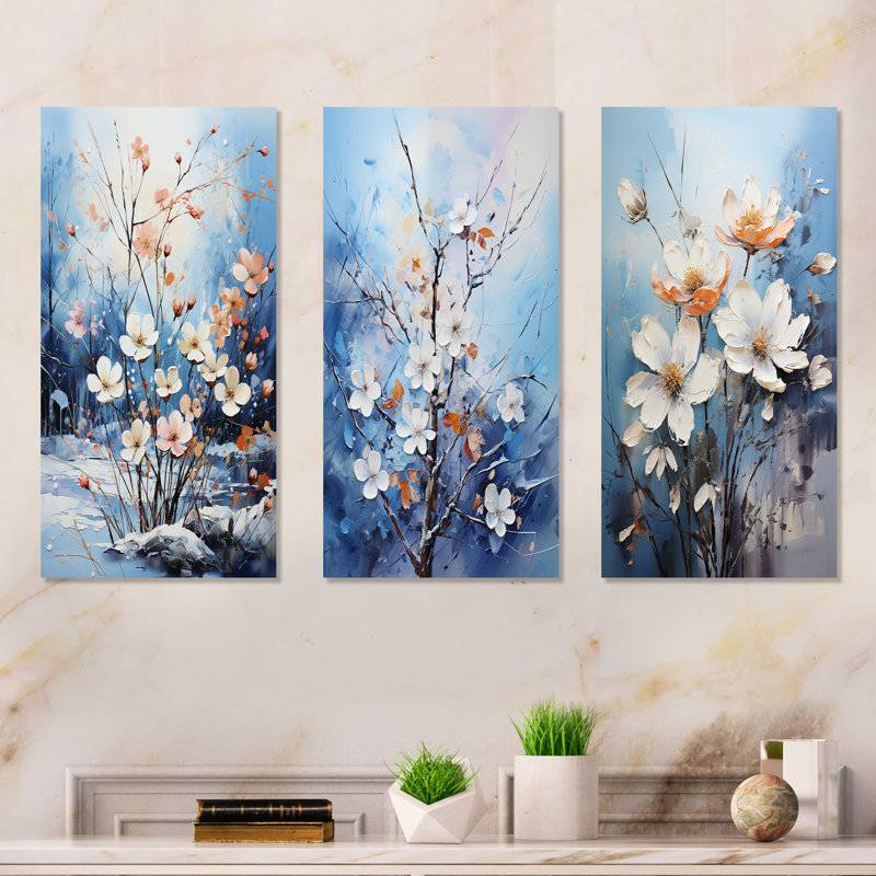 Bouquet de fleurs de neige harmonie - ensemble de 3 impressions de fleurs en métal, H 28 po x l 36 po