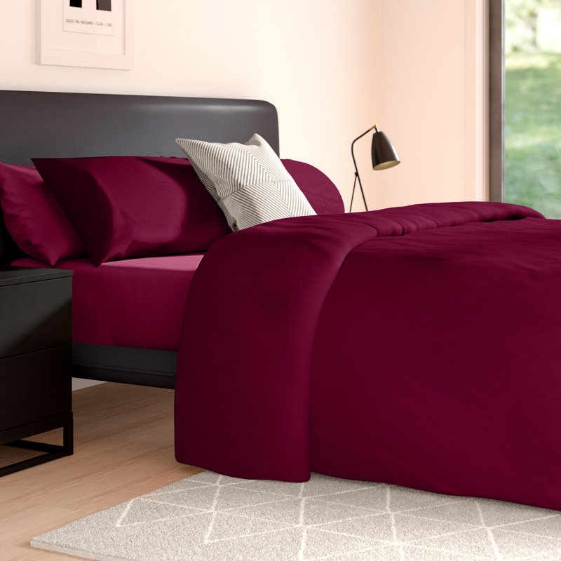 Cotton Blend Plain Dyed Duvet Cover Set with Pillowcases | Premium Polycotton Bedding for Comfort & Style, Red