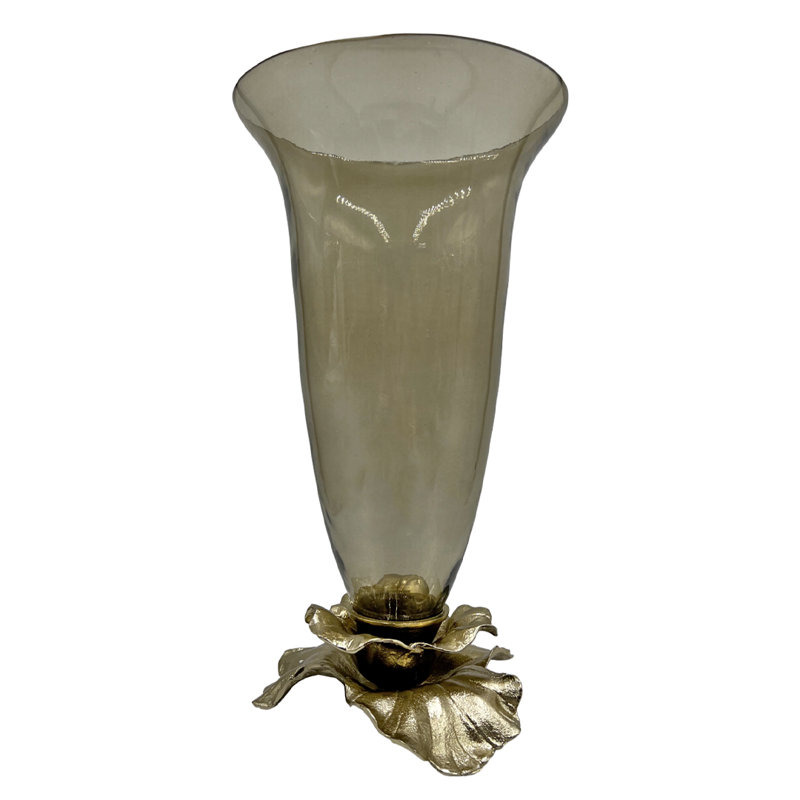 Porte-bougie décoratif en aluminium et verre, H 14 po x l 8 po x P 8 po