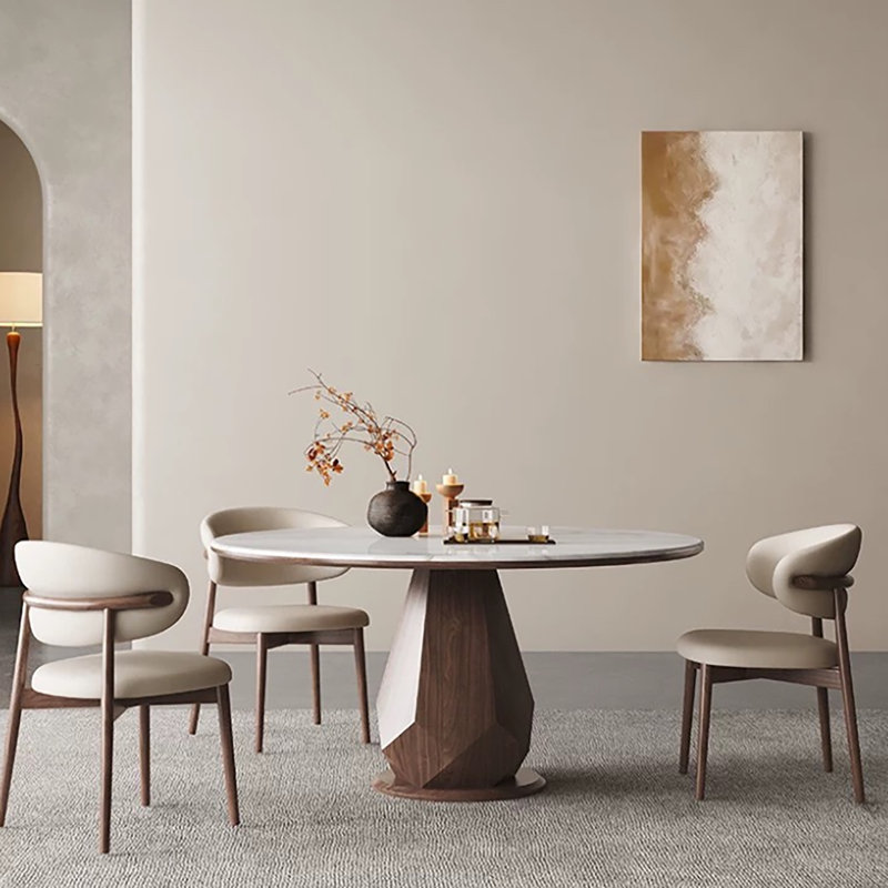 Ensemble de table de salle à manger Sintered Stone pour 6 personnes avec base en bois