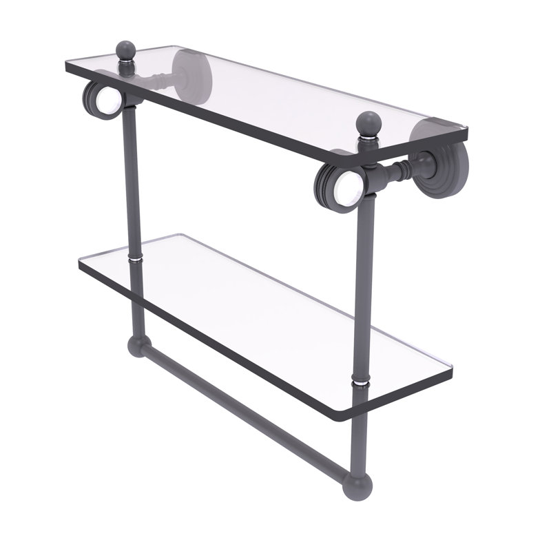 Jarrell 2 Piece Glass Tiered Shelf with Towel Bar, 13" H x 16" W x 5.12" D, Matte Gray