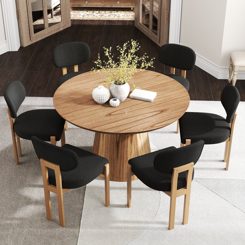 Ensemble de chaises de salle à manger en bois massif, chaises de cuisine rembourrées en tissu de style campagne moderne, 6