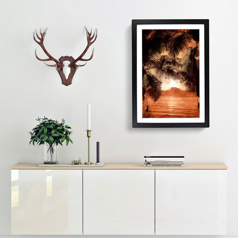 Palm Tree Sunset in Abstract - Picture Frame Graphic Art Print, Black Framed, 87cm H x 62cm W x 2cm D