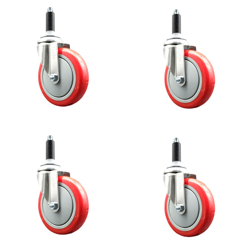 Ensemble de roulettes extensibles pivotantes en polyuréthane 316SS SCC, Rouge