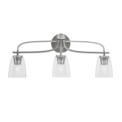 Cavella 3 Light Bath Bar Shown With 4.5" Square Clear Bubble Glass