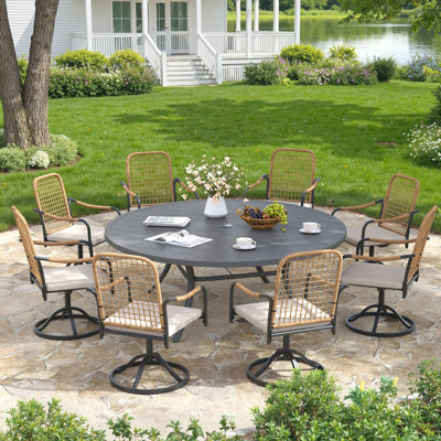 8-person Outdoor Patio Dining Set With Swivel Rattan Armchair