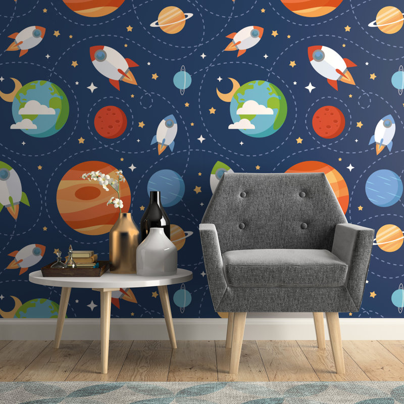 Villard Space Children Removable Peel and Stick Wallpaper Panel, 48" L x 24" W