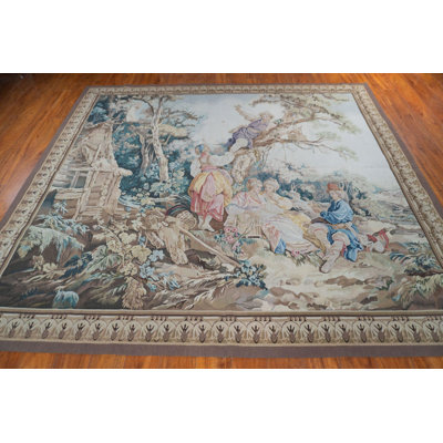 Tapis de tapisserie de style français 7 x 8 en laine tissée, tapis d'art mural européen, décoration intérieure classique élégante