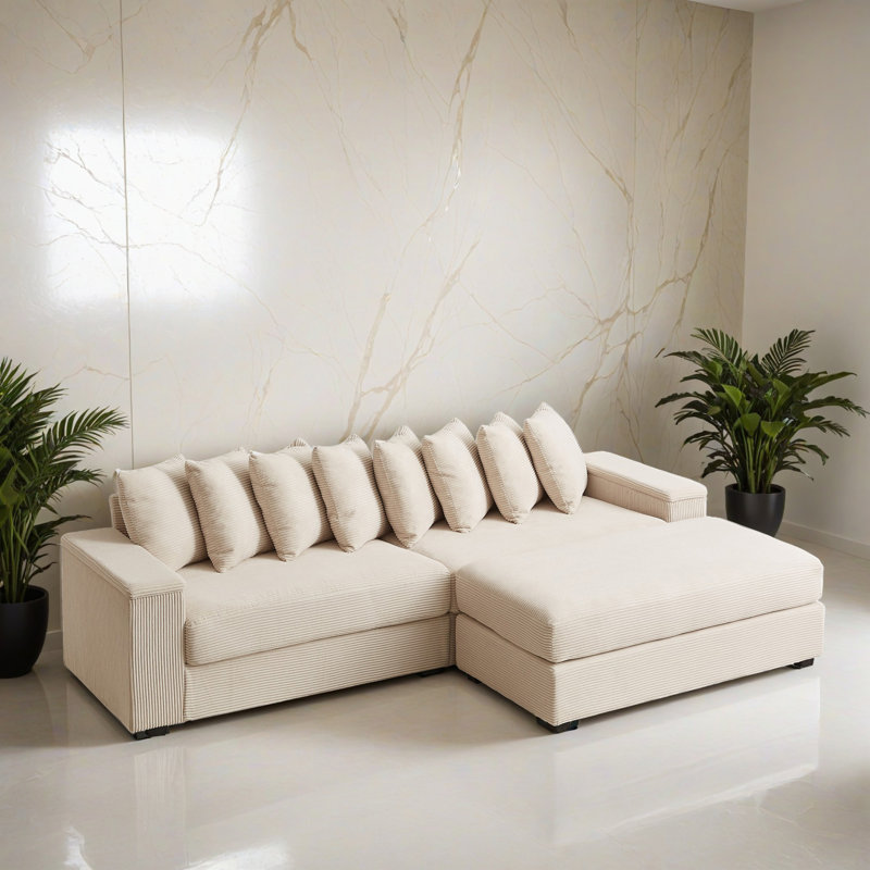 Canapé modulaire faisant face à la droite de 104,02 po avec méridienne, Velours côtelé beige