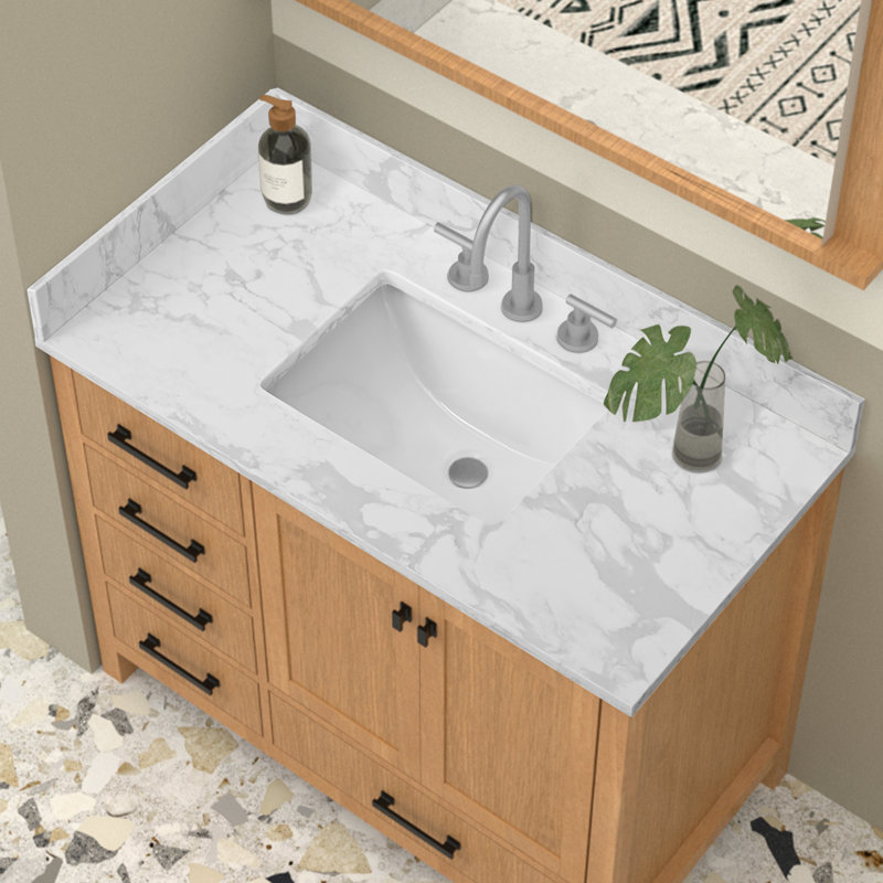 Plan de toilette simple en pierre de quartz de 42 pouces avec lavabo (base non incluse)