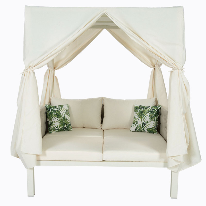 Outdoor Patio Sunbed With Curtains, Beige