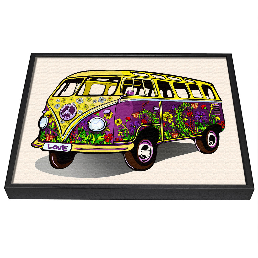 Flower Power VW Camper Van - Einzelner Bilderrahmen Grafik auf Leinwand