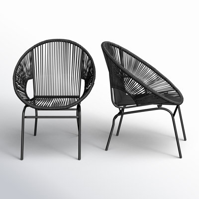 Wicker Outdoor Faux Rattan Acapulco Weave Lounge Chairs Black
