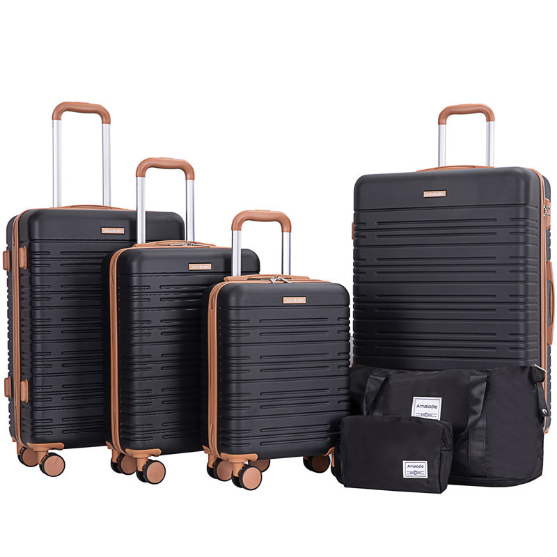 Ensemble de bagage 6 pièces, valise rigide de voyage en ABS avec serrure TSA, noir, 29.53" H x 18.9" W x 11.42 " D