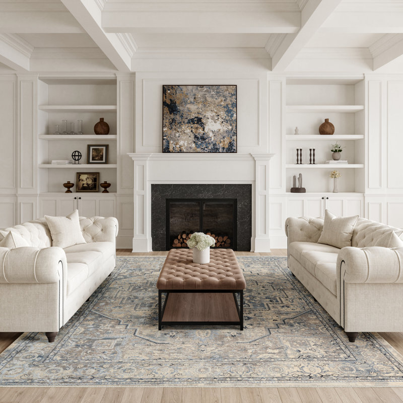 Altair 7'10" x 10'2" Ivory Blue Vintage Indoor Rug, Rectangle 7'10" x 10'2"