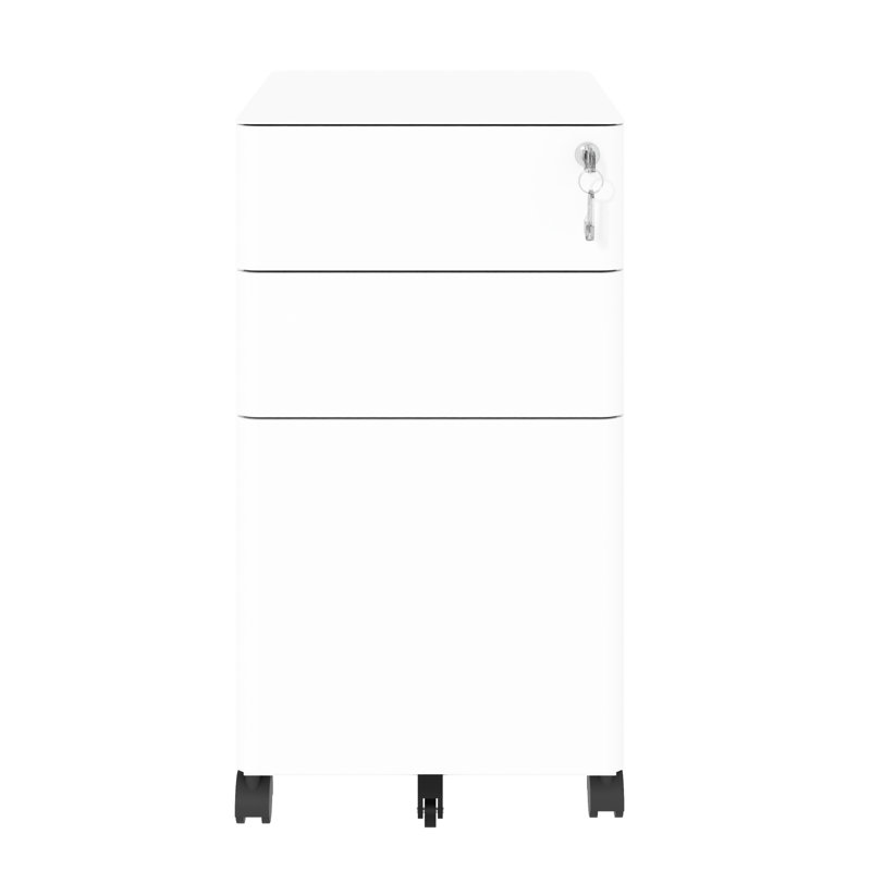 3 classeurs mobiles en blanc, tout en métal, roulettes pour faciliter les manœuvres, armoire de bureau, deux tiroirs peu profonds et un tiroir profond, entièrement assemblé, conception, 110 lb / tiroir, organisateur rapide blanc, mobilité, utilisation,