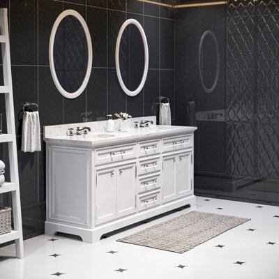 Meuble-lavabo de comptoir en marbre blanc de 72 po avec robinet et miroir Derby
