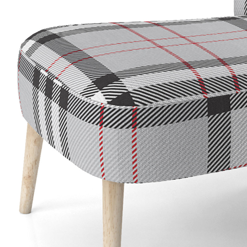 Chaise d'appoint rembourrée en velours à motif tartan à carreaux gris