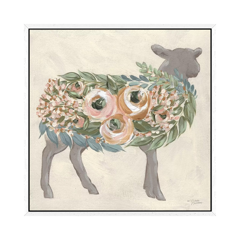 Audrey The Lamb by Michele Norman - Print on Canvas, 45.72cm H x 45.72cm W x 3.81cm D, White Floater Framed