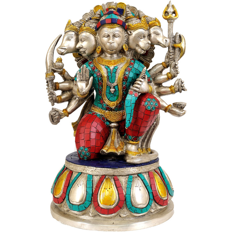 Cinq têtes de Hanuman comme onzième Rudra (statue incrustée)