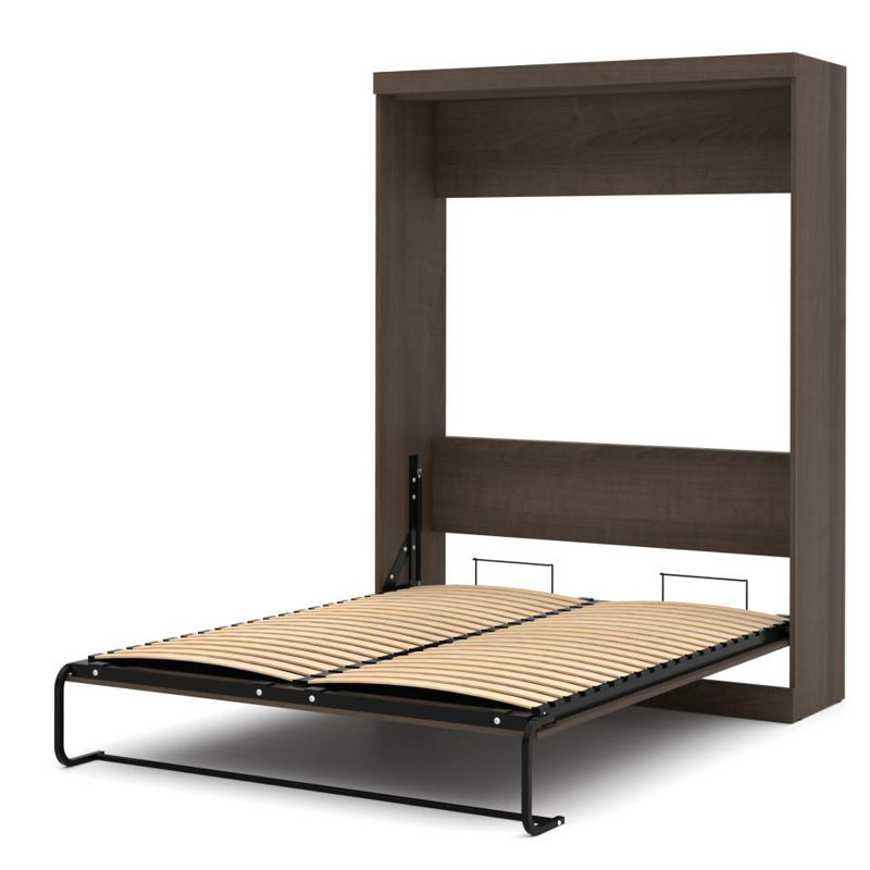 Lit escamotable à profil bas avec rangement Velora, Écorce gris, Double