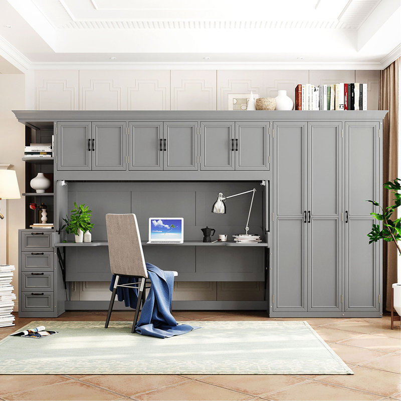 Lit escamotable avec armoire, bureau et bureau, Grey