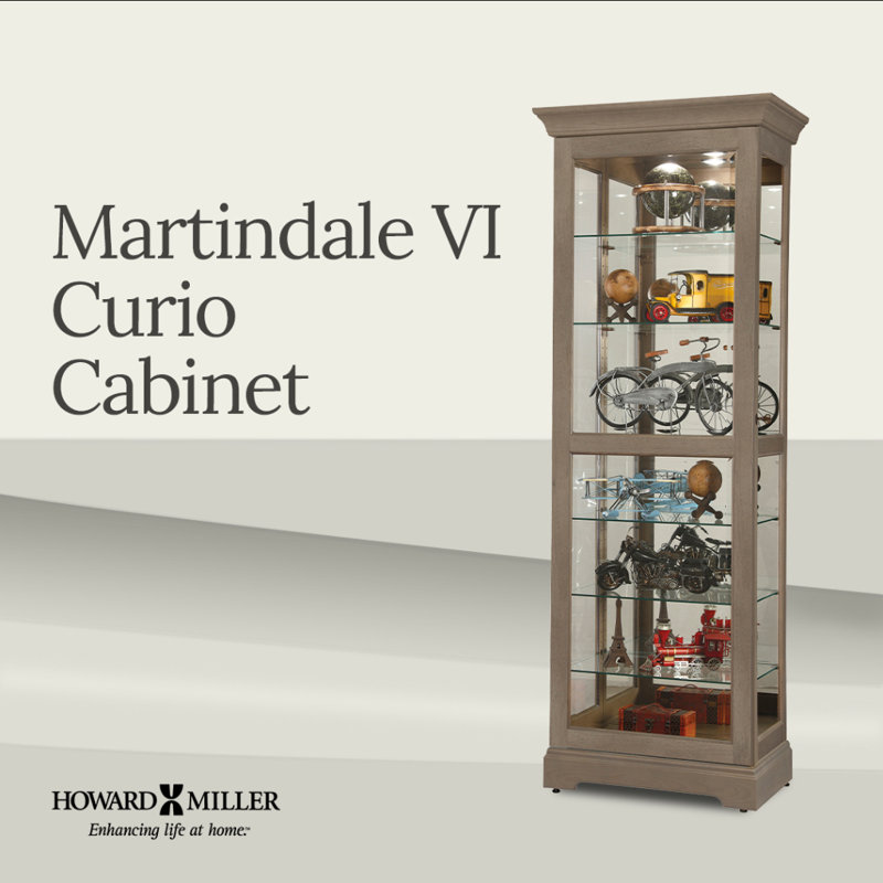Martindale Solid Wood Lighted Curio Cabinet, Gray