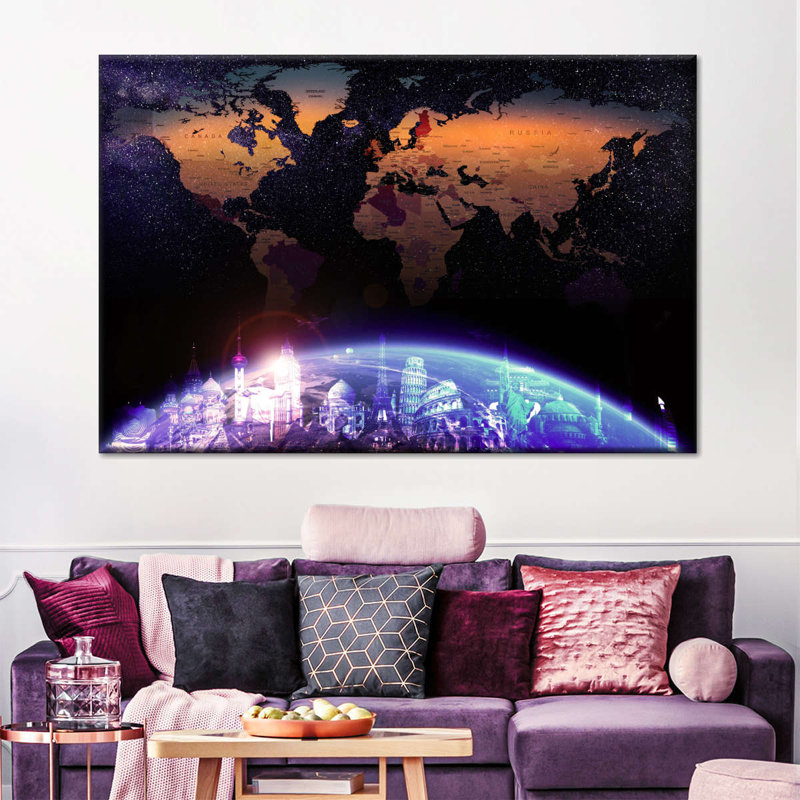 «World Map Galaxy World Map», reproduction sur toile, H 8 po x l 12 po x P 1 po