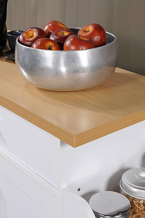 Albizu Wood Kitchen Island, White/Beech