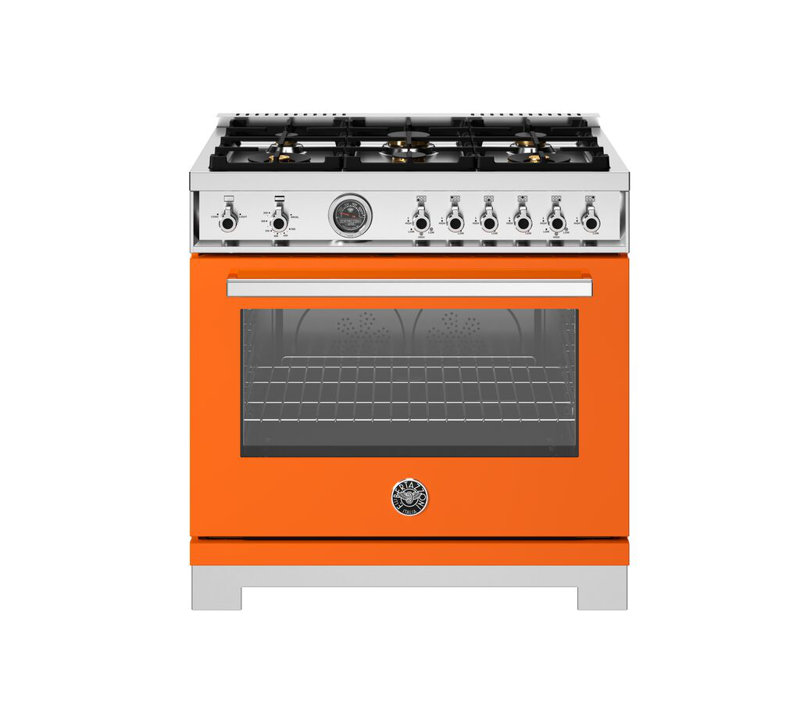 Bertazzoni 36" 5.9 Cubic Feet Freestanding Range, Orange, Natural Gas