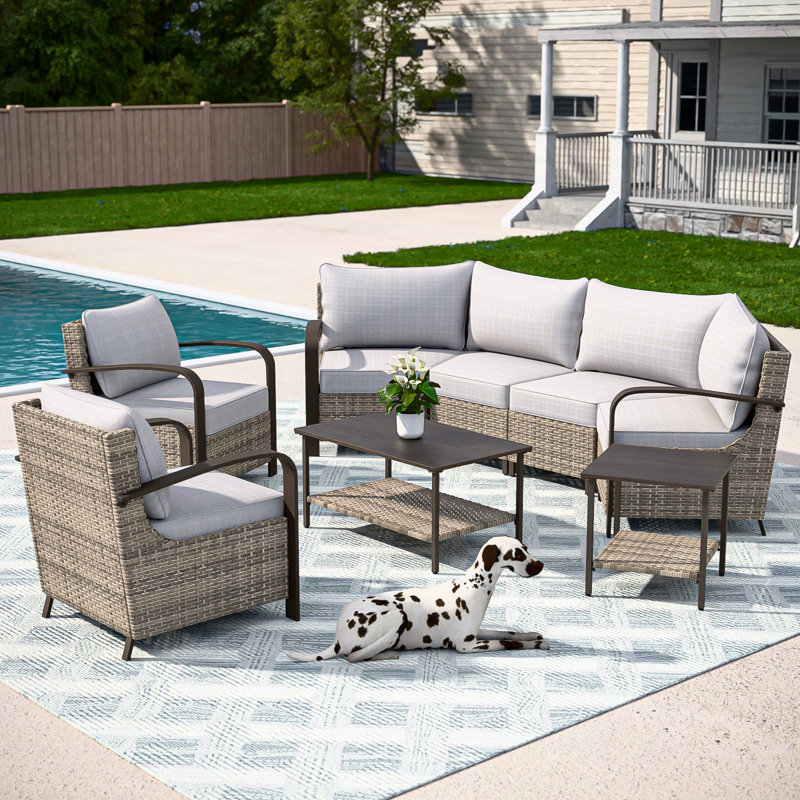 Ensemble de conversation d'extérieur pour 6 personnes avec coussins, Beige