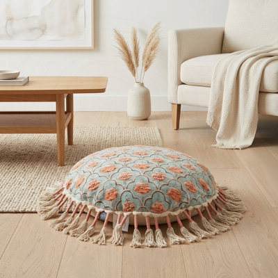 Coussin de sol imprimé avec pampilles et motif floral