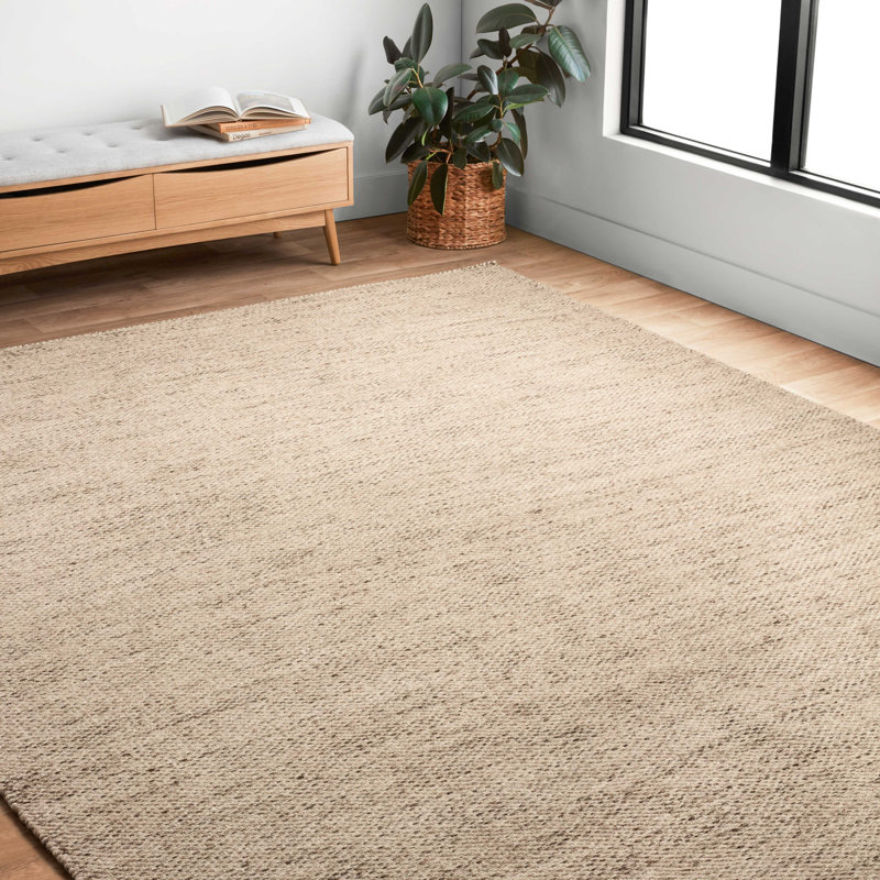 Rabon Hand Woven Wool Wheat Area Rug, Rectangle 3'6" x 5'6"