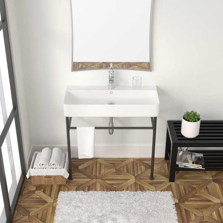 29.7'' Tall Ceramic Rectangular Console Bathroom Sink with Overflow