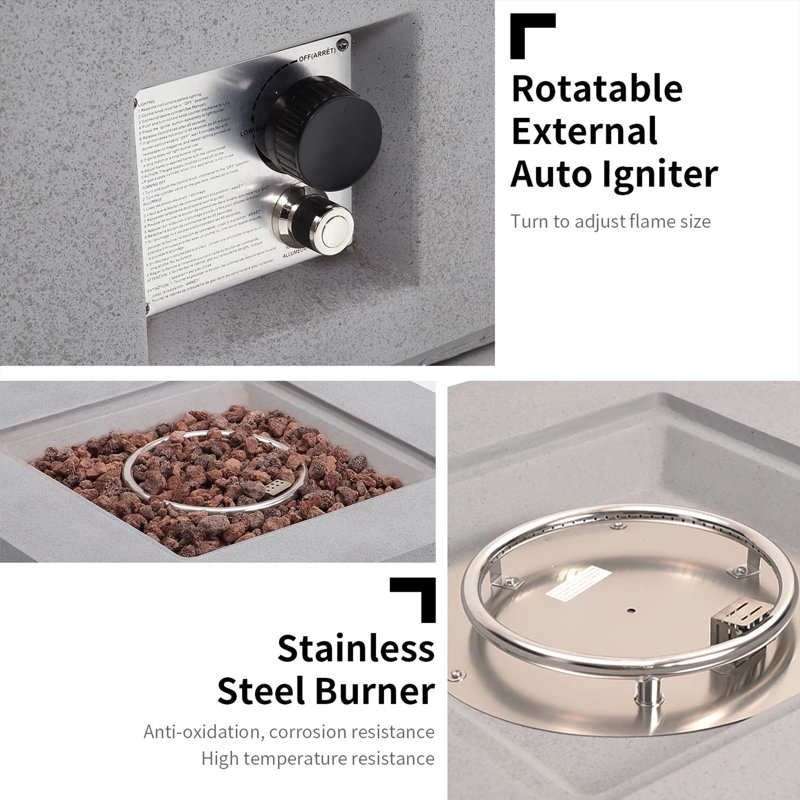 Square Propane Smokeless Fire Pit Table with Hidden Fuel Tank