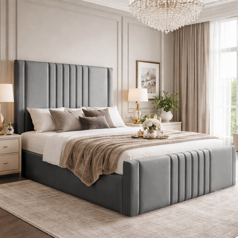 Haisley Upholstered Storage Bed Frame, Double (4'6), Grey