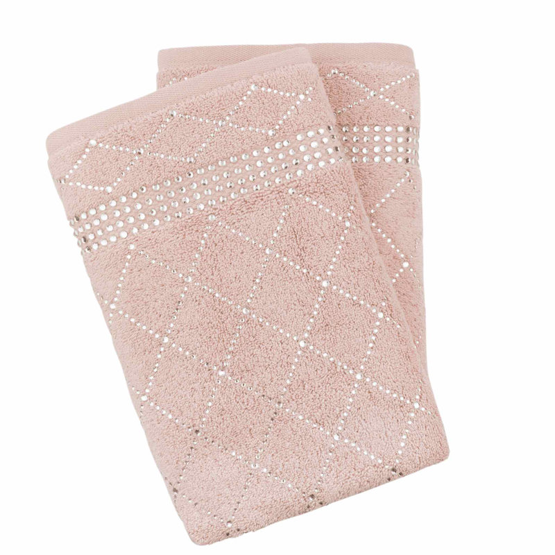 Sparkles Home Atlas Rhinestone Hand Towel Durable Cotton Terry | Glass Rhinestones | Washable, Pink