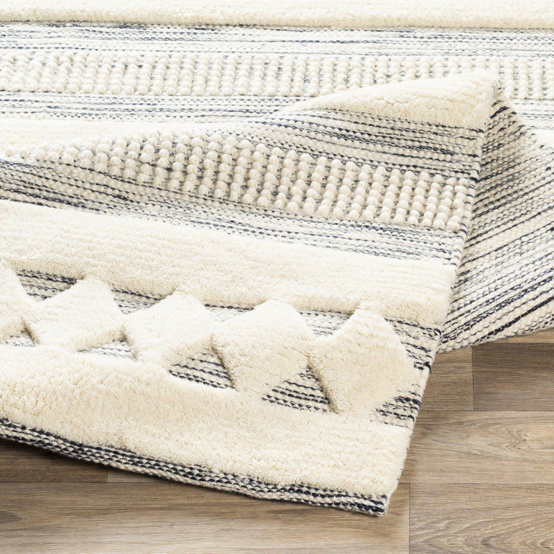 Tapis gris/bleu ciel/rose en laine fait main à tissage plat geometric Aparna, Rectangle 2 pi x 3 pi