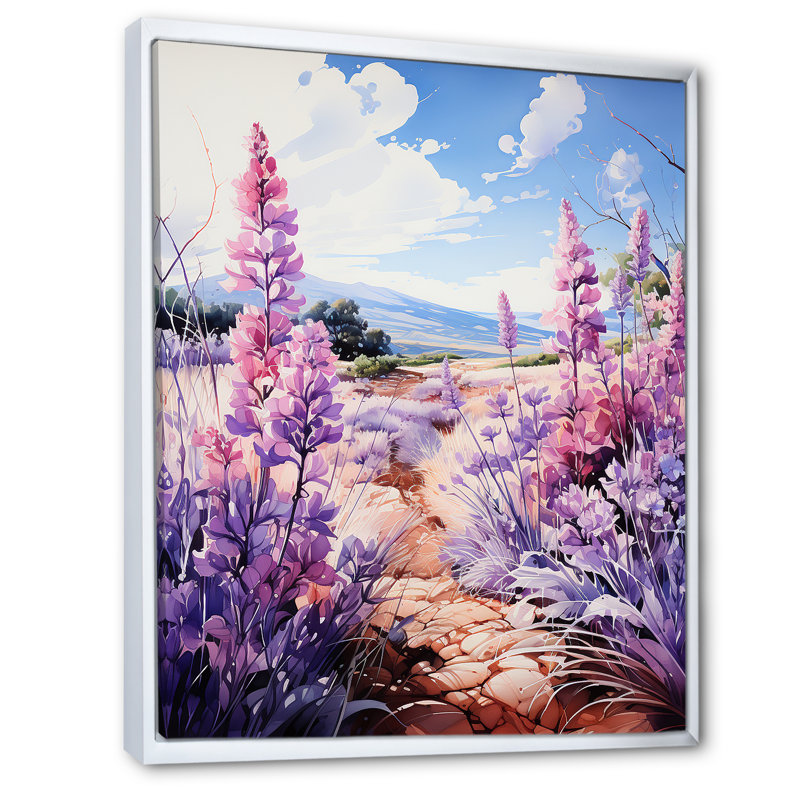 Meadow Lavender Enchantment II - Décoration murale florale et botanique, H 32 po x l 24 po x P 1 po, Cadre flottant blanc
