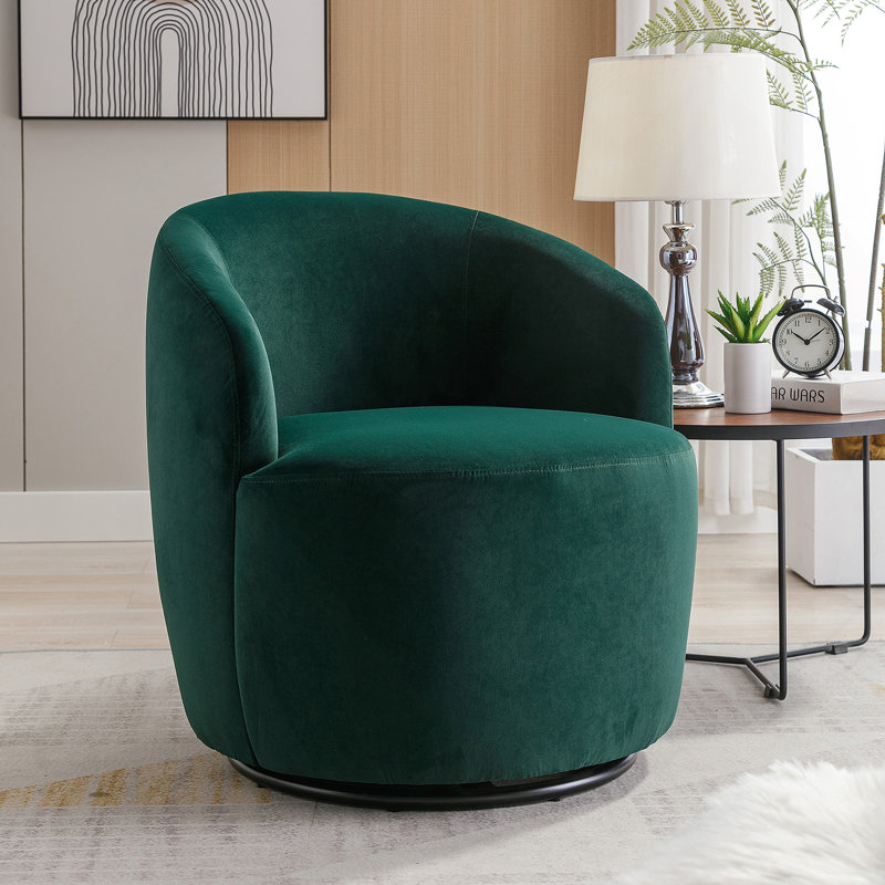 Genece Upholstered Swivel Accent Chair, Green Velvet